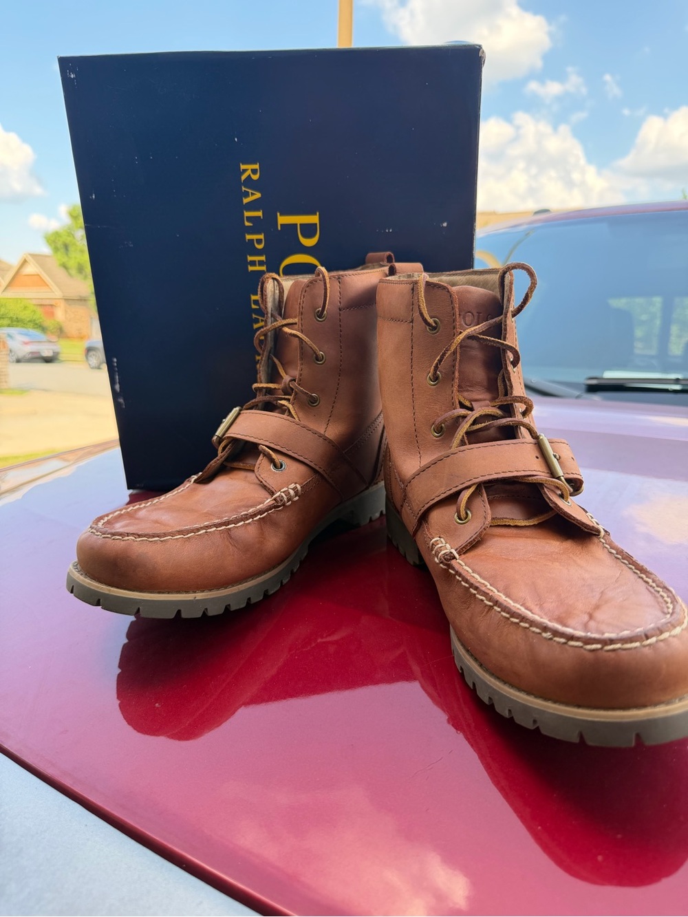 Polo Ralph Lauren Ranger Boots Brown Leather Men US 12D With Box